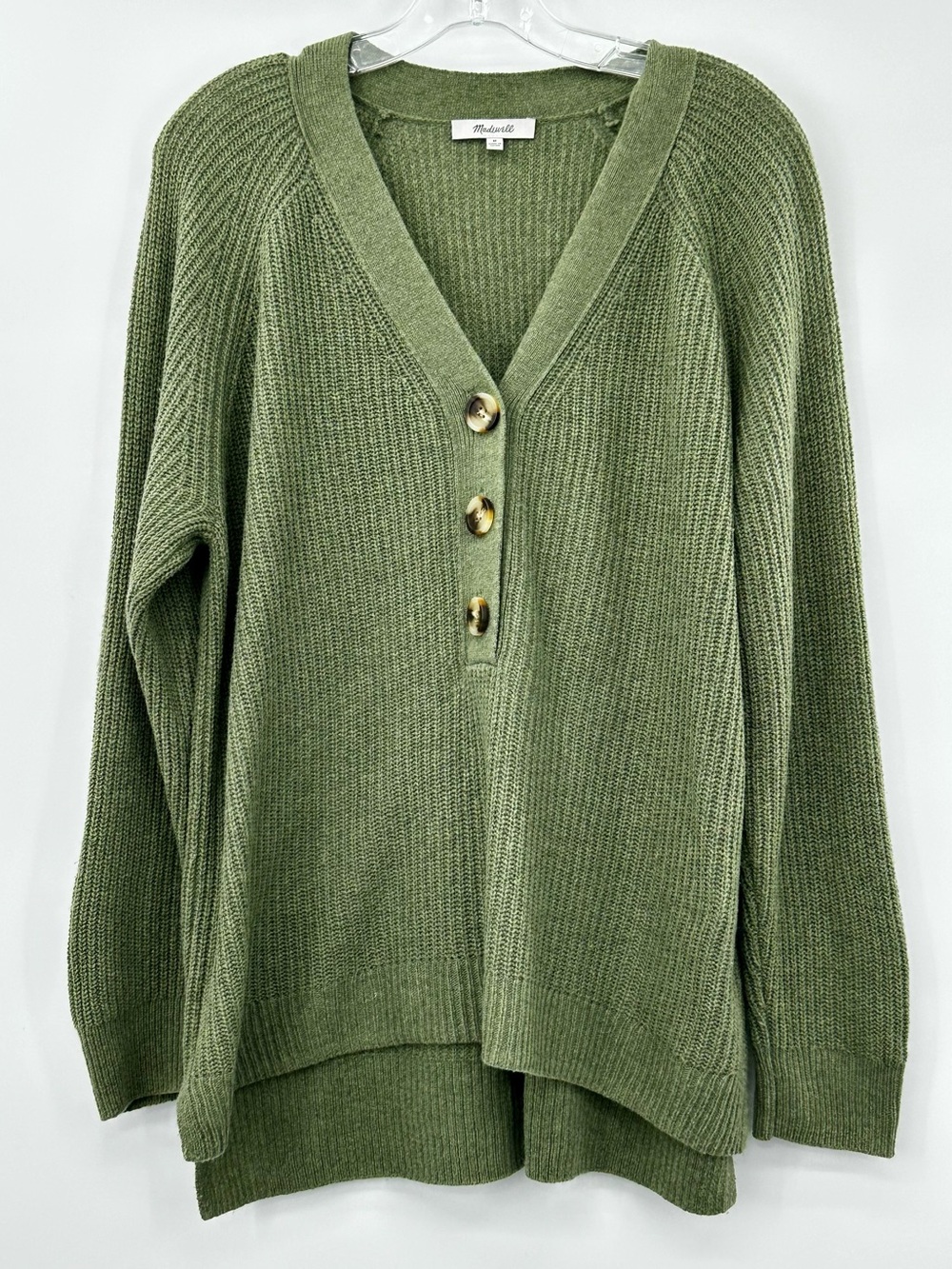 Madewell Army Green Henley Ribbed V-neck sweater size M